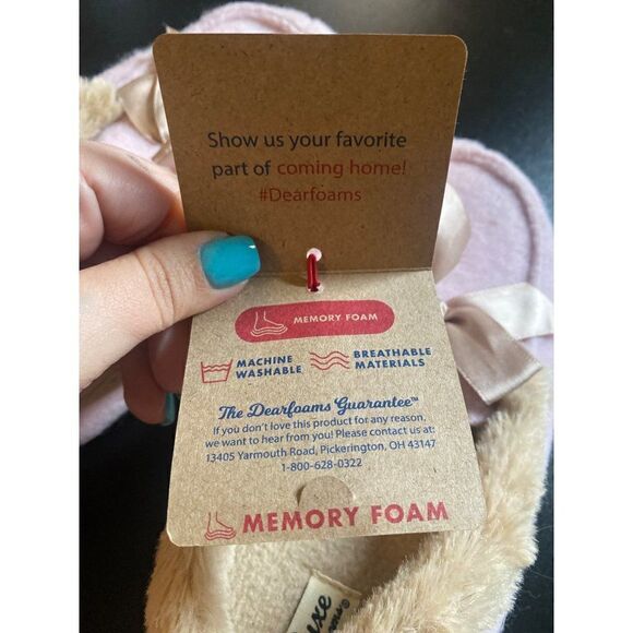 NWT Deluxe by Dearfoams girl's pink fur lined memory foam slippers size 2/3 - Picture 7 of 7